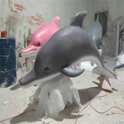 玻璃钢卡通海豚带浪花雕塑 海洋公园的创意景观亮点